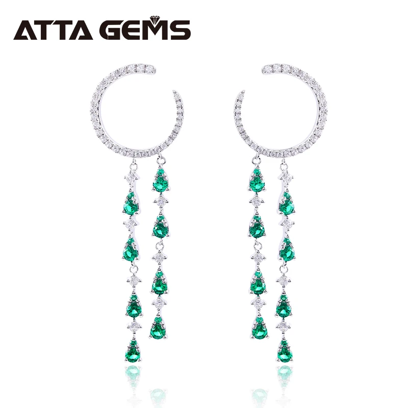 Женские серьги из серебра пробы с изумрудом|Серьги-подвески| |