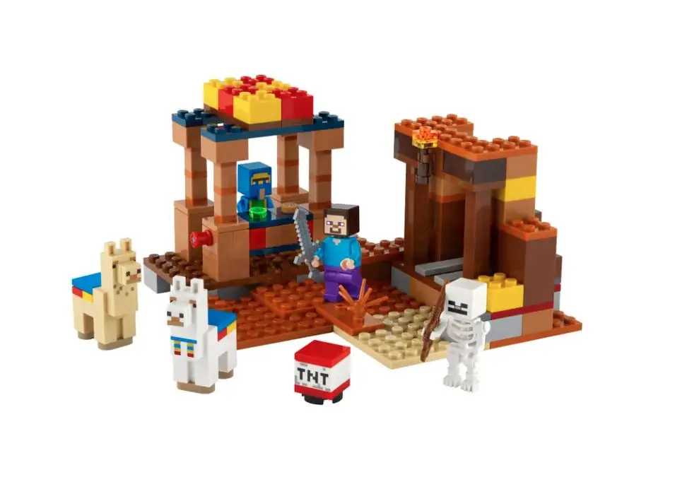 Lego minecraft 21167 the trading post отличные игрушки подарок на день рождения для детей 201 шт.