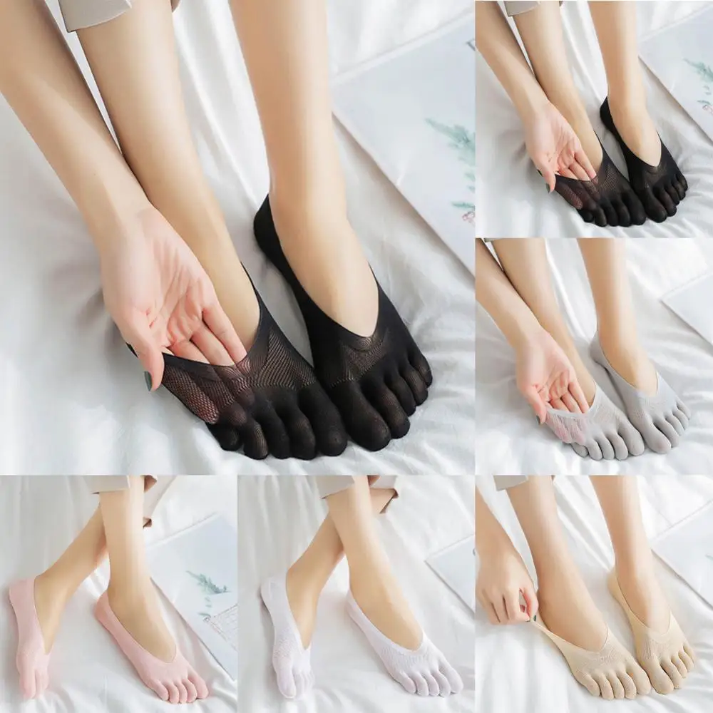 

5-Toe Anti-slip Women Summer Breathable Elastic No Show Low Cut Ankle Boat Sock
