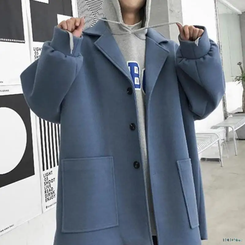 

Oversized Men Korean Solid Winter Coat 2021 Wool Coat Male Black Harajuku Trench Coat Flannel Button Jackets And Coats
