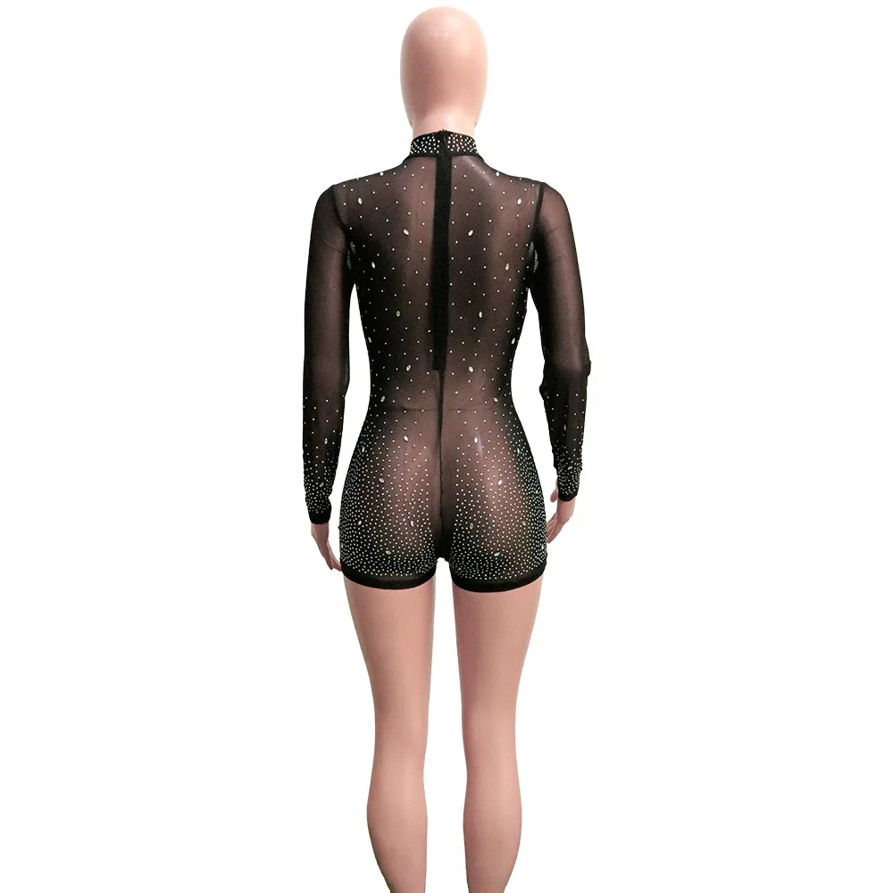 Женский сексуальный комбинезон с круглым вырезом летний сетчатый облегающий