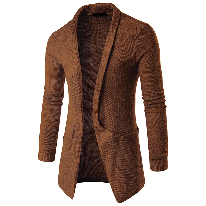 

Men's leisure pure color lapel big bag long sweater knitting cardigan smock