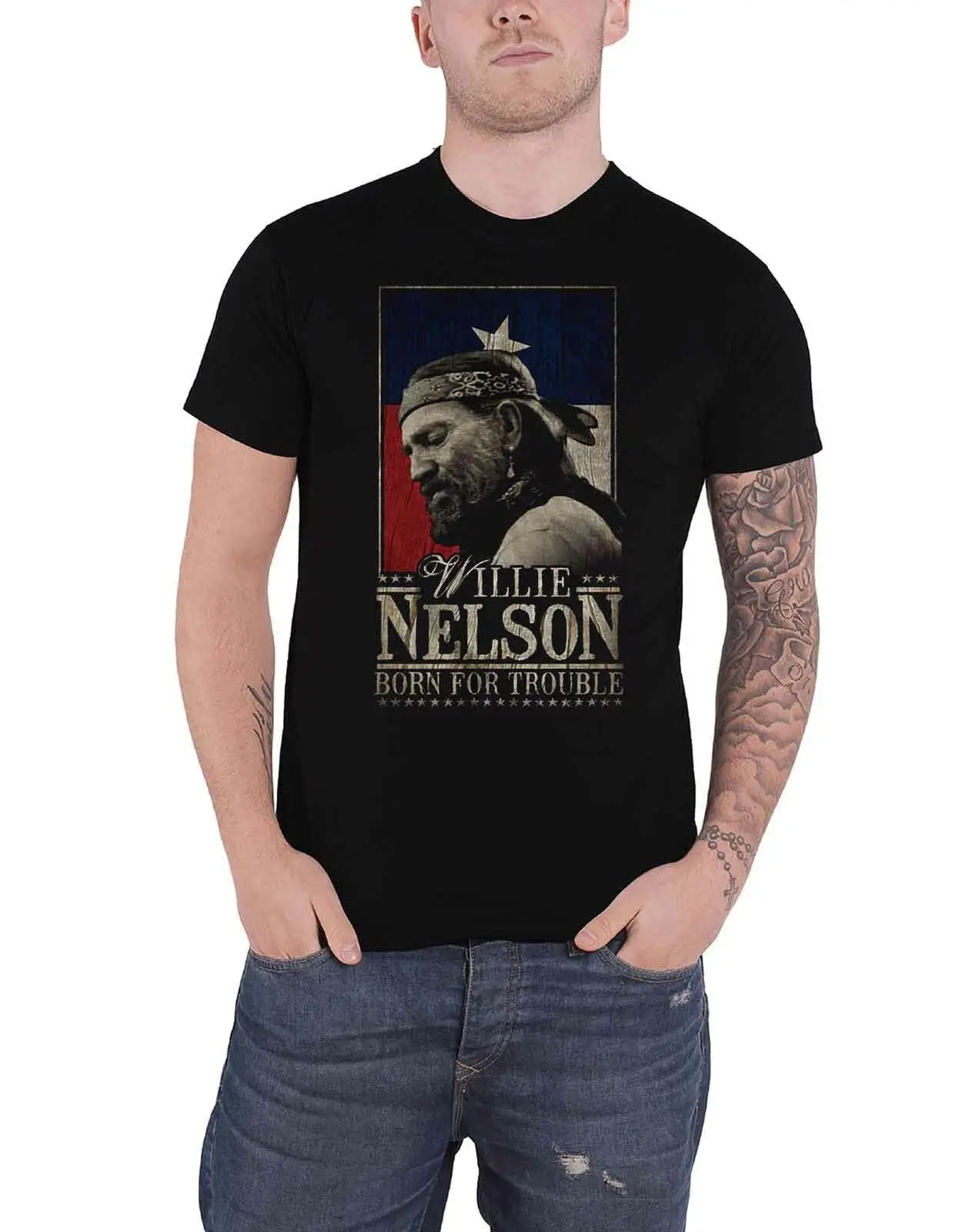 Willie Nelson футболка Born For Trouble портретный Логотип Новые мужские черные|Мужские