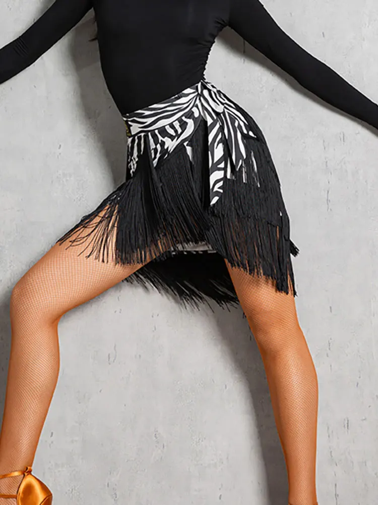 Latin Skirt With Fringe Competition Latin Dance Skirt Tassel Hip Scarf Rumba Cha Cha Latin Costumes Women Practice Dance Skirt images - 6