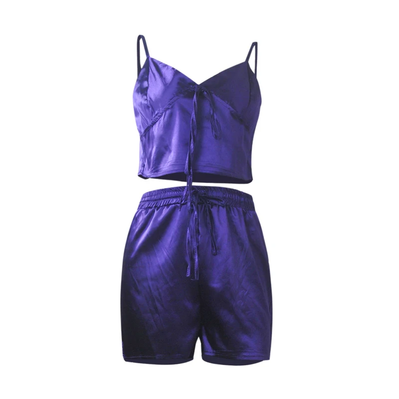 

2pcs Pajamas for Women Fashion Silk Home Wear Sexy Lace Halter Sleepwear V-Neck Solid Color Soft Nightdress Summer Women Pajama