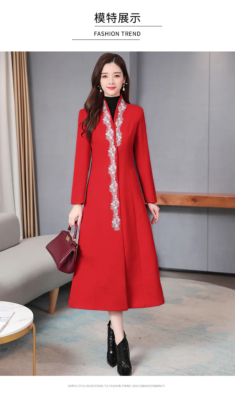 Женское осеннее и зимнее пальто китайский cheongsam ретро китайский стиль Hanfu улучшенное плотное шерстяное кружевное пальто