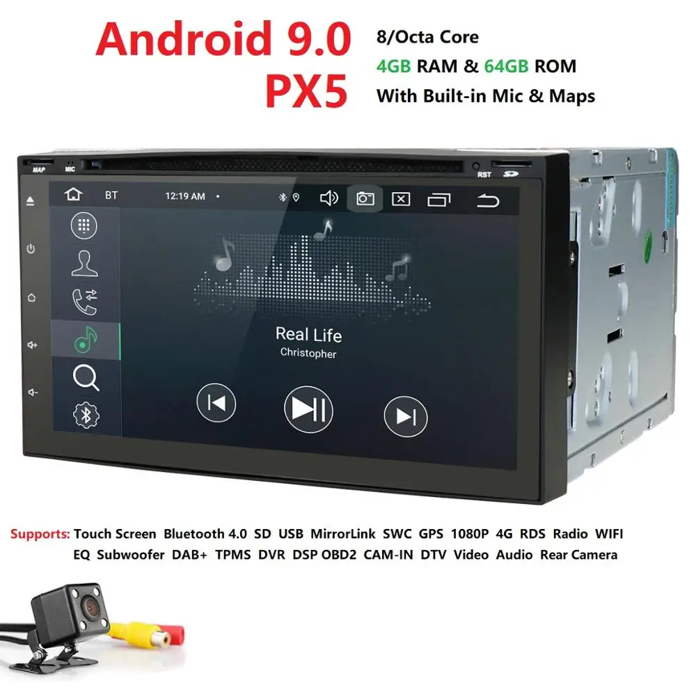 4 Гб+ 64 ГБ Android 9,0 Авто Радио 8/OctaCore 7 дюймов 2DIN универсальный автомобильный dvd-плеер gps стерео аудио головное устройство поддержка DAB DVR OBD BT