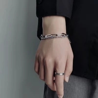 niche design sense stitching double layered belt bracelet men and women hip hop personality titanium steel hand jewelry