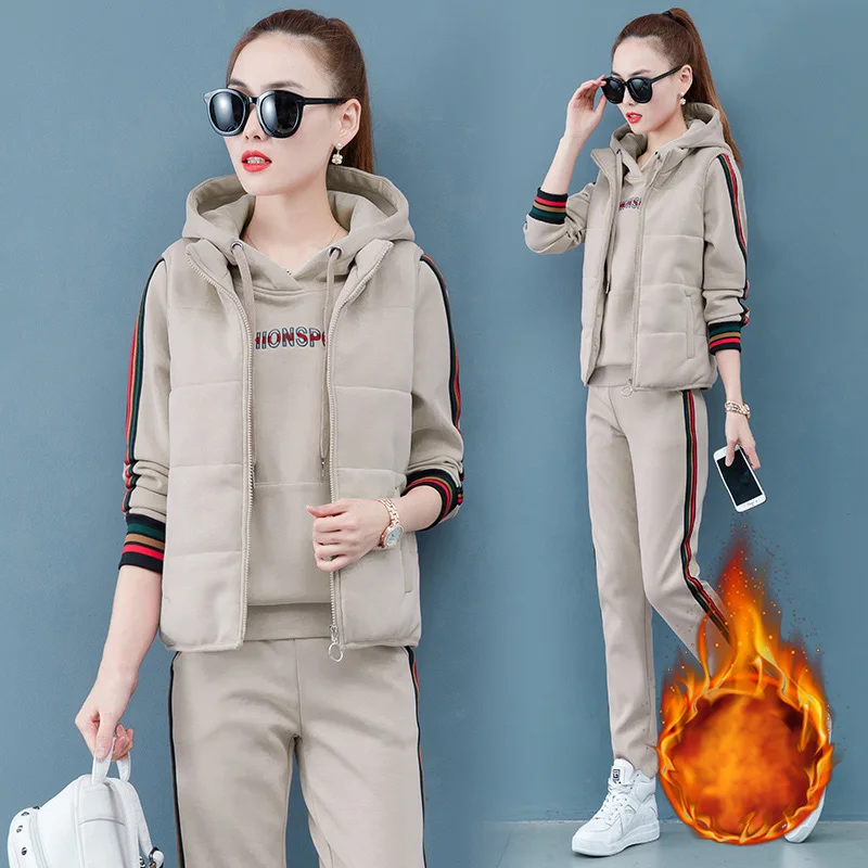 Плюс толстый Комплект из трех предметов спортивная одежда женские толстовки