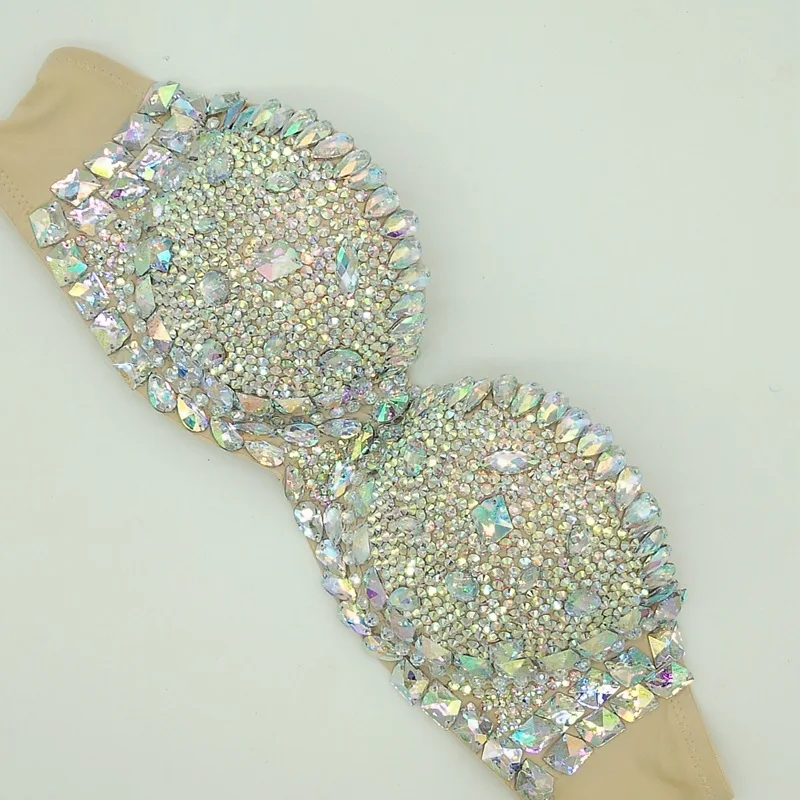 Women Rhinestones Bra Bling Crystal Diamond Bikini Stage Wear Sexy Nightclub Bar DJ Dancer Performance Costume Underwear