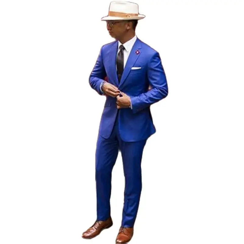

Classic Royal Blue Wedding Suits Groom Tuxedos Cheap Slim Fit Groomsmen Tuxedos Vintage Wedding Prom Men Suit ( jacket+Pants)