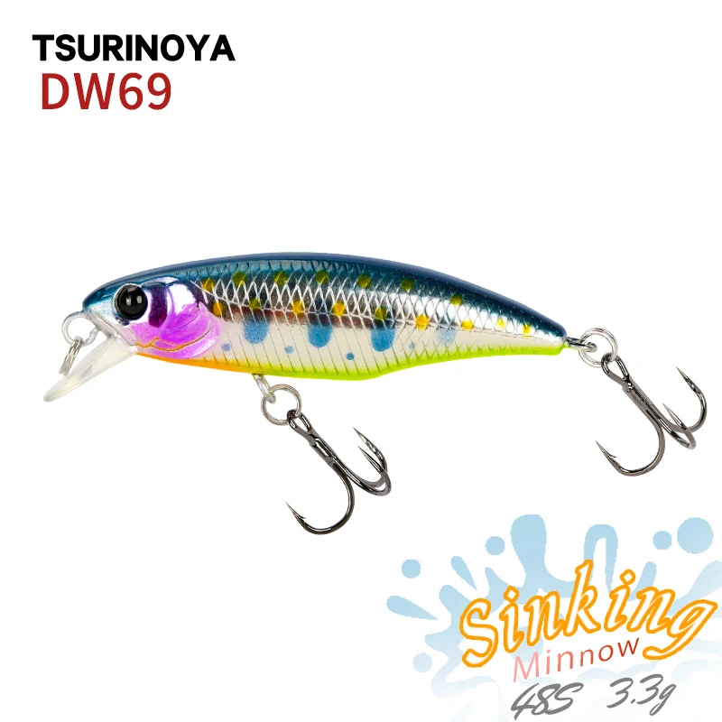 TSURINOYA Sinking Minnow Fishing Lure DW69 48SS 48mm 3.3g Mini Minnow Hard Bait Fishing Wobblers Jerkbait Bass Trout Lures