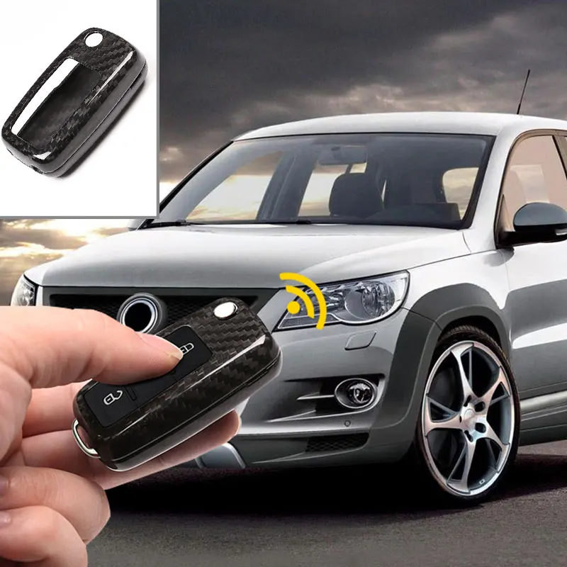 

Защитный чехол для ключа Volkswagen, декоративный чехол из настоящего углеродного волокна с пряжкой, роскошный и красивый чехол для автомобильн...