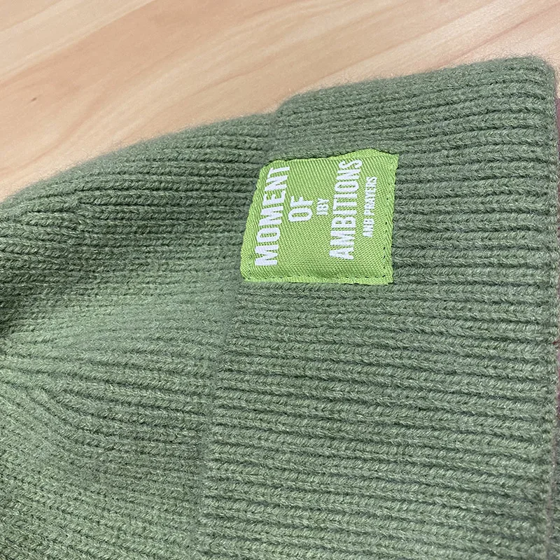 

Man Woman Knitted Warm Beanie Letters Label Solid Color Winter Hat Rolling Edge Cycling Hunting Outdoor Cap High Quality Japan