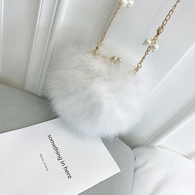 Белый Luxury Designer Fur Purse Women Ostrich Feathers Evening Party Bag Famous Brand Handbag Fall Winter Party Day Cluthes Drop Ship - Цвет: Белый