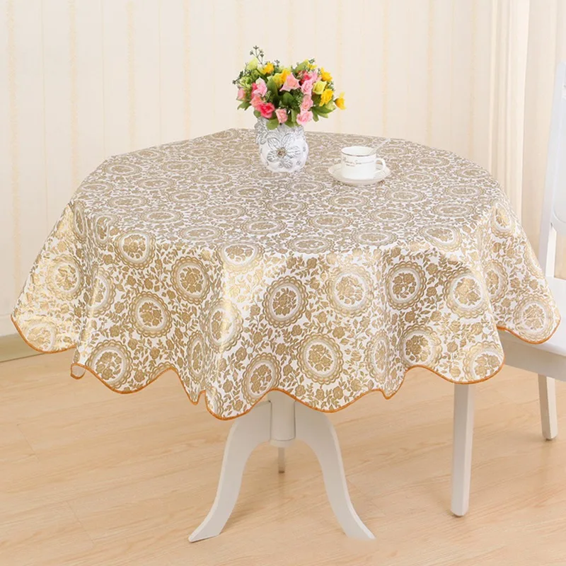 

Plastic Waterproof Oilproof Table Cover Round Table Cloth Floral Printed Lace Edge Anti Coffee Tea Simple Printing Tablecloth
