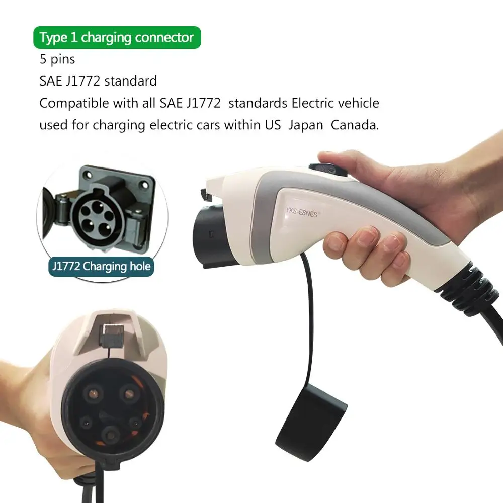 YKS-ESNES портативный EV зарядное устройство SAE J1772 16A ЕС стандартный разъем 5 м evse тип 1