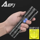 Супер яркий 4 Core XHP110 светодиодный фонарик с заряда в Дисплей Функция Расстояние освещения превышает 500 м подходит для использования вне помещений