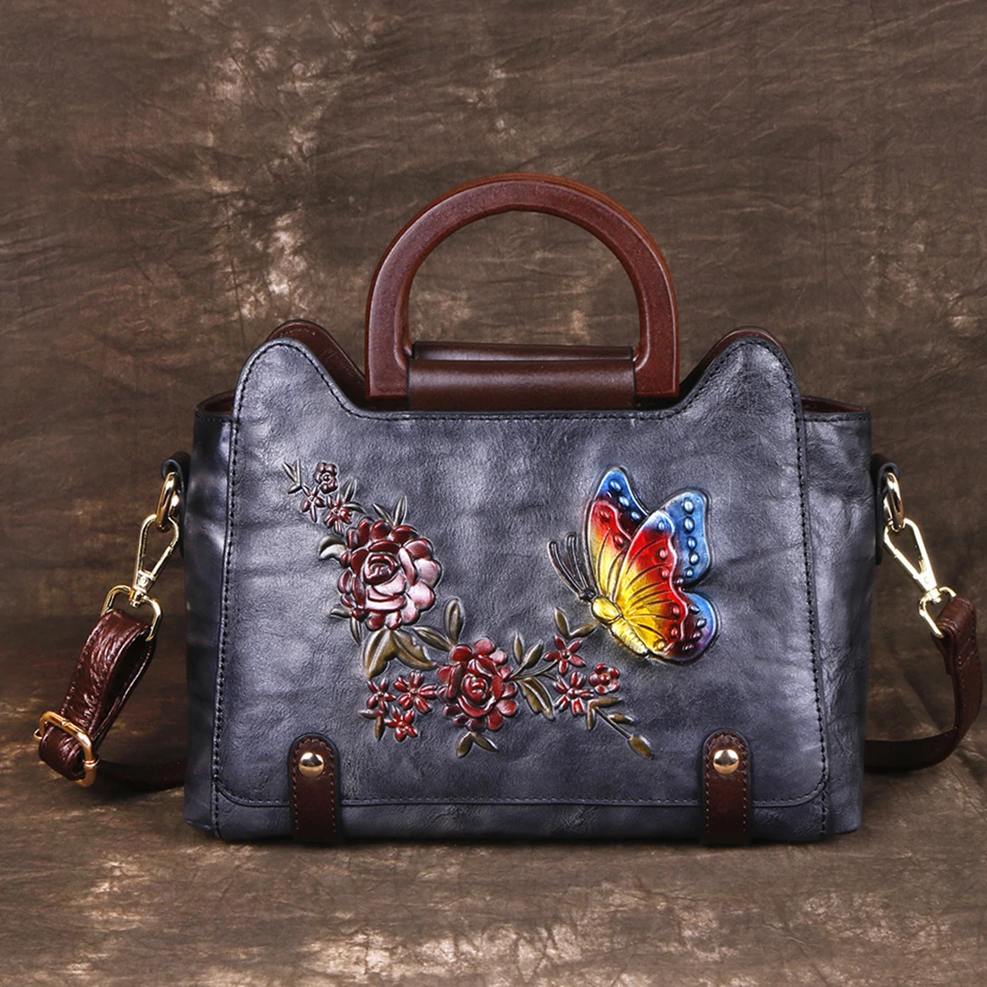 Gykaeo Ретро женская сумка мессенджер через плечо Рельефные сумки тоуты с цветочным