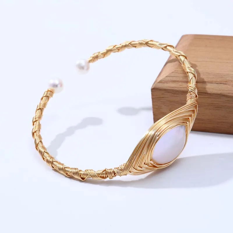 Индивидуальный Женский Золотой браслет ручной работы с пресноводным жемчугом в