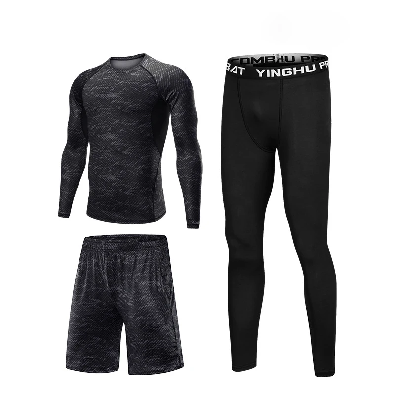 Long sleeve 3 suit Плюс размер 4XL мужские спортивные костюмы одежда для тренировок дышащий спортивный костюм компрессионные рубашки спортивная одежда для фитнеса спортзала спортивный комплект - Цвет: Long sleeve 3 suit