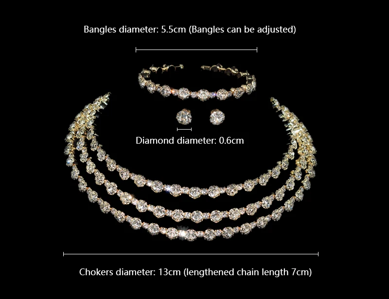 NEW Gold silver Metal Rhinestone Collar Necklaces for Women Round 3Row collar mujer collares Fashion Jewelry Choker Wholesale