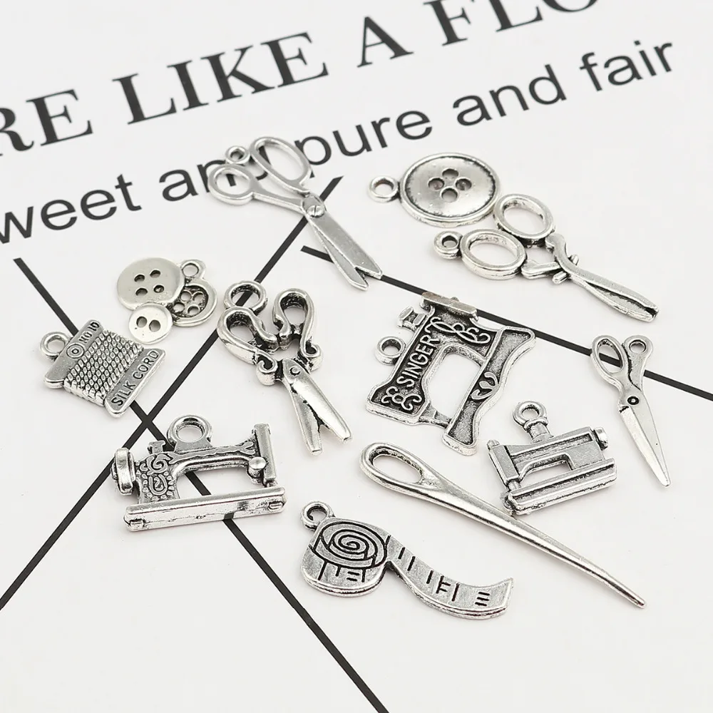 DoreenBeads Fashion Zinc Based Alloy Pendants Mixed Silver Color Tools DIY Charms 3.9x0.6cm - 1.4x1.4cm 1 Set ( 12 PCs/Set) |