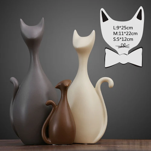 Family of Three Cats VILEAD Ceramic Family of Three Four Cats Figurines Nordic Animal Living Room Decoration Home Ornaments Crafts For Wedding Gifts - Цвет: Family of Three Cats