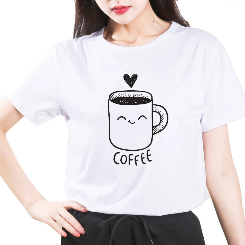 

High Quality Fashion Coffee Printing T Shirts Women Fashion Harajuku Trendy Tshirt Cute Loose Gym Cool Ropa Mujer