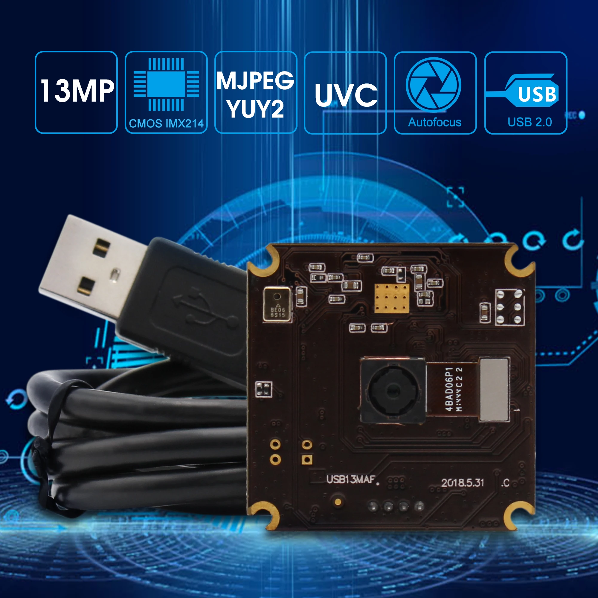 ELP 13MP USB веб-камера, MJPEG 10fps 3840x2880, веб-камера без искажений, автофокус, промышленный USB модуль камеры для компьютера, ПК, ноутбука