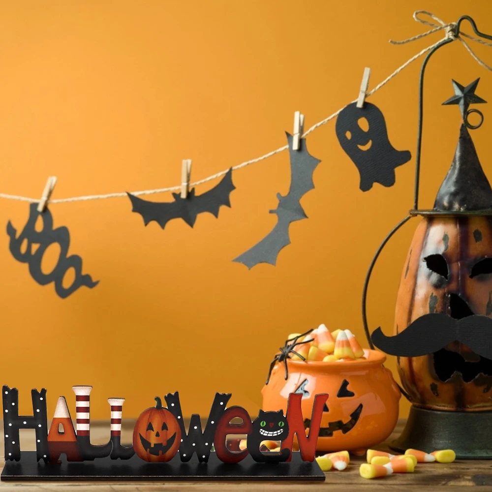 Декор для стола на Хэллоуин подвесные буквы деревянная тыква кошка знак