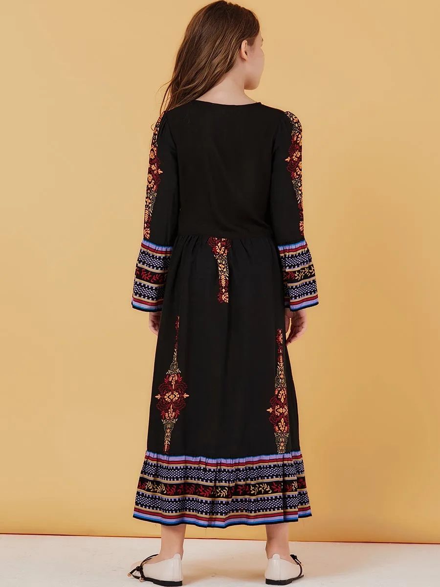 Зимнее женское платье размера плюс с длинным рукавом мусульманское вышивкой