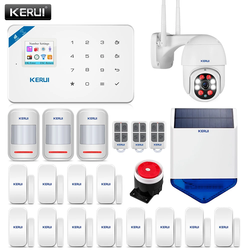 

KERUI W18 WIFI GSM Dual Alarm System Russian Spanish French Home Security Buglar Alarm System Motion Detection Solar Siren Kit