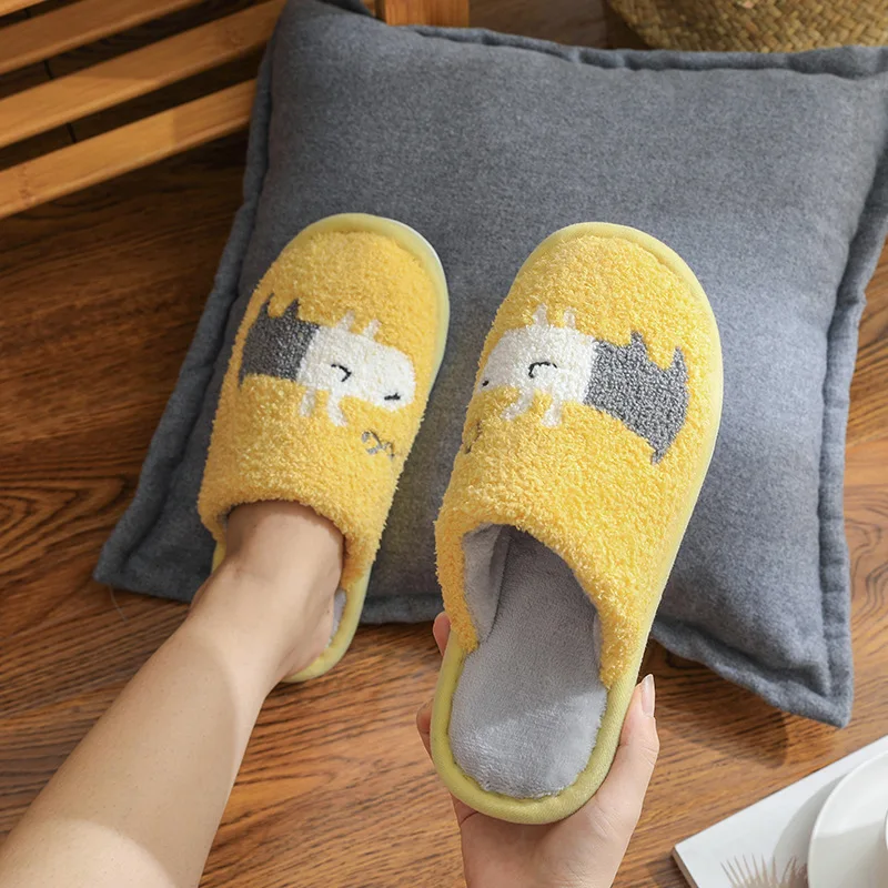 

GQPJFI Winter House Fur Slippers Women Warm Cotton Shoes Cute Cartoon Puppy Pattern Indoor Bedroom Non-slip Ladies Furry Slides