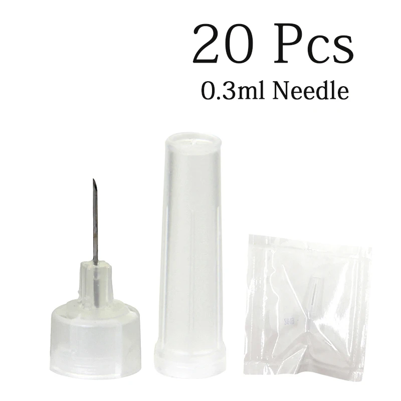 20pcs 0.3ml Needle 50 шт. одноразовые 0,3 мл ампульная головка шприца и 50 шт. иглы для гиалуроновой кислоты ручка распылитель водный шприц против старения морщин - Номер модели: 20pcs 0.3ml Needle