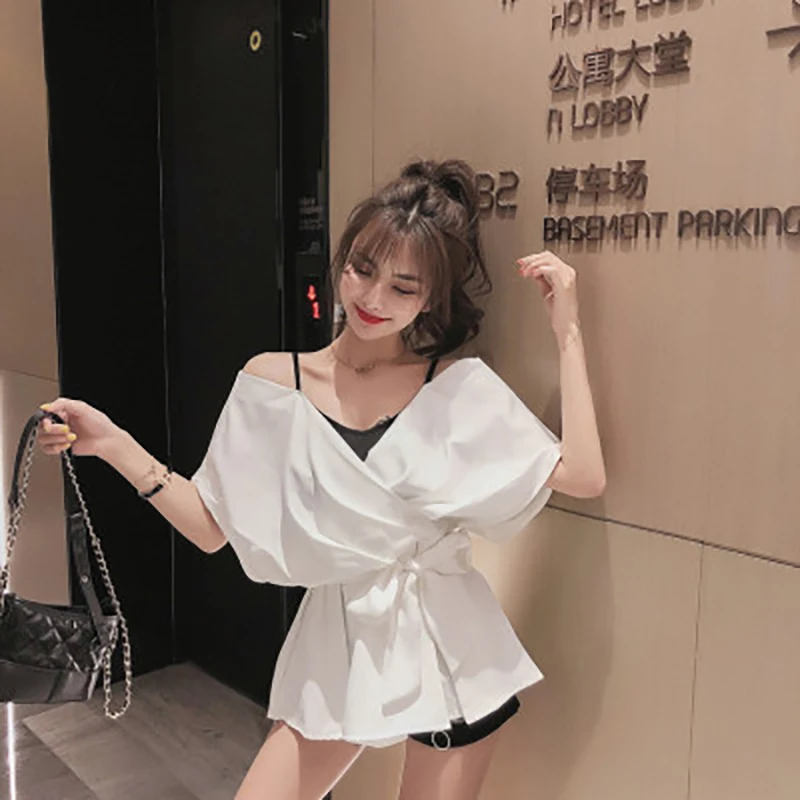 Топ женский со шнуровкой и бантом с поясом 2020