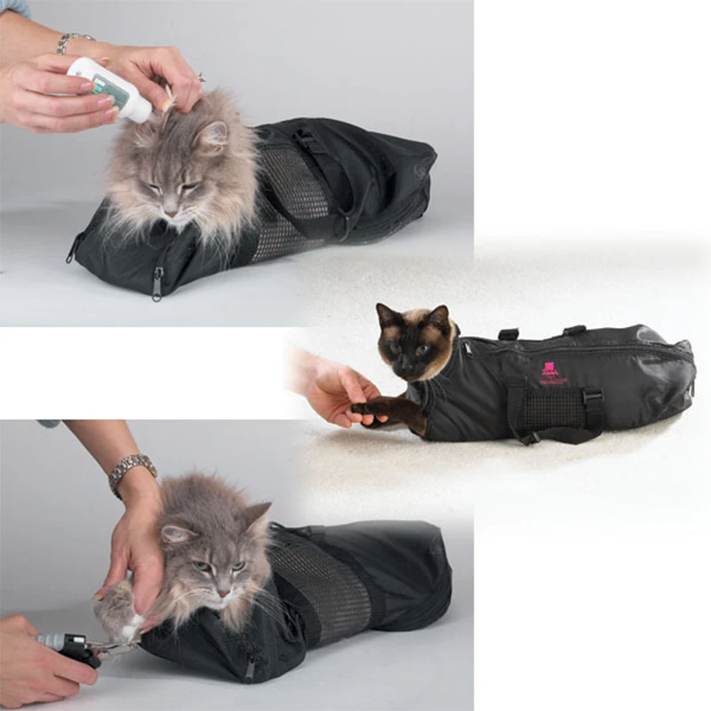 

Mesh Cat Grooming Bathing Restraint Bag No Scratching Pet Cat Washing Shower Bath Bag For Claw Nail Trimming cat bath cleaning