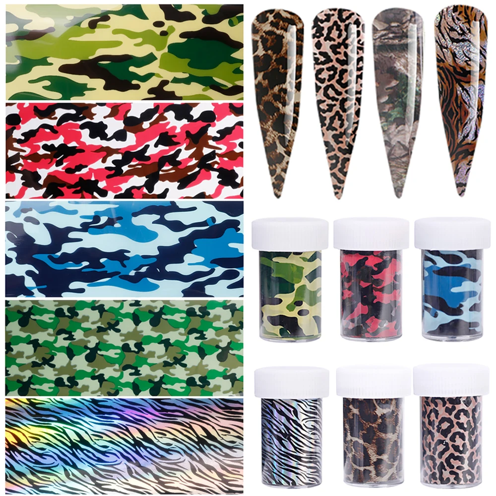 1Roll Camouflage Leopard Nail Transfer Foils Starry Sky Stickers Manicure Decals Full Wraps Nail Art Decorations 4*100cm