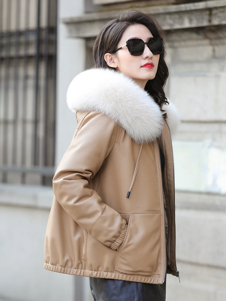 

Detachable short leather down jacket, sheepskin coat, Haining fur coat, fox fur collar fur, new in winter 2020