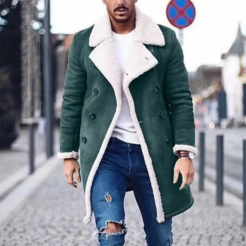 

Universal Fashion Mens Double-Breasted Jacket Trench Coat Warm Fleece Lined Thick Parka Outwear