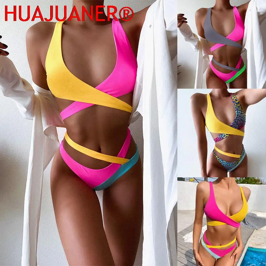 Женский раздельный купальник с чашками пуш-ап контрастных цветов | Женская