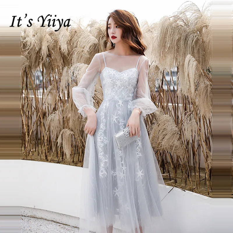 Женское кружевное платье It's Yiiya серое элегантное для выпускного вечера с