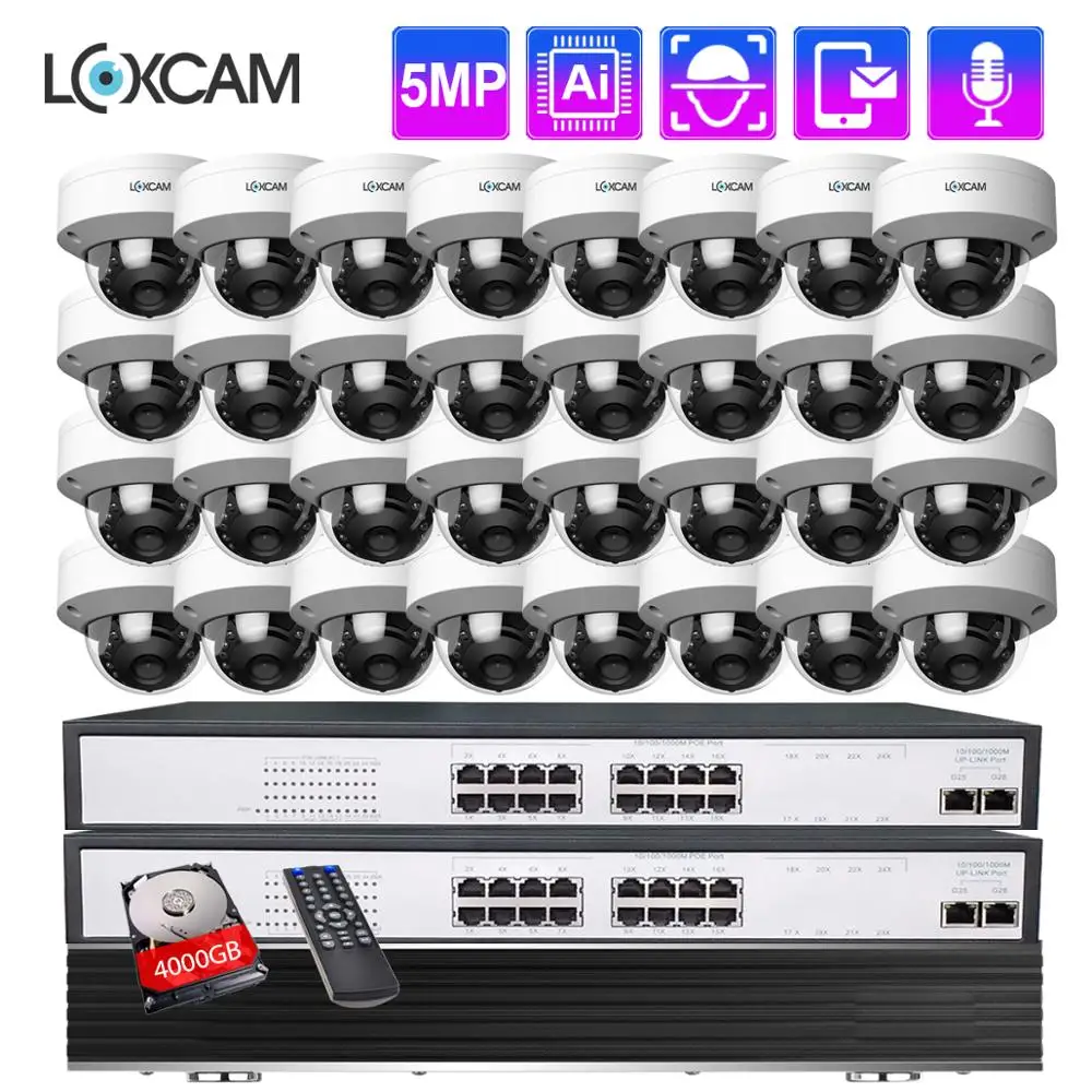 LOXCAM H.265 + 32 канала 4K HDMI NVR 5 Мп аудио камера системы безопасности Антивандальная