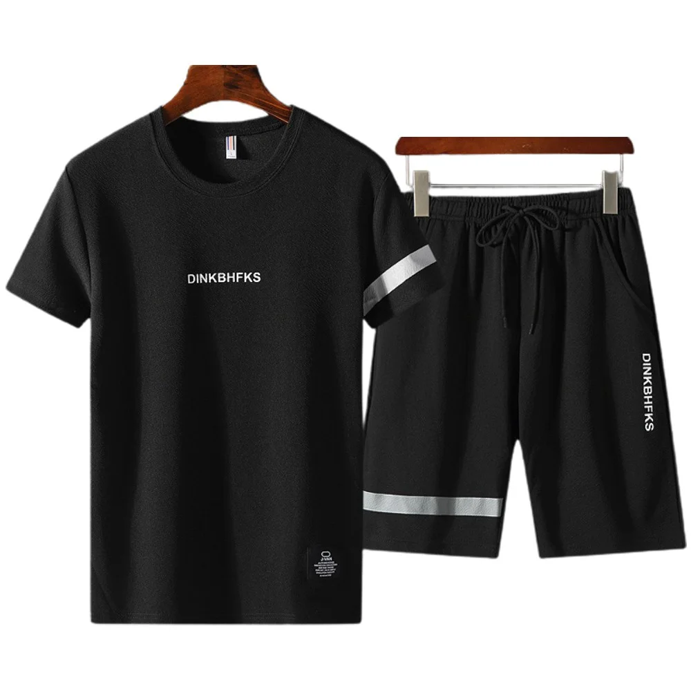 

Men's Short-sleeved Round Neck T-shirt + Shorts Suit Fashionable Handsome Casual Summer