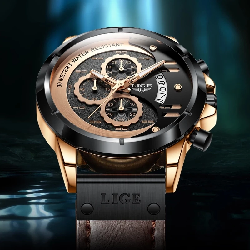 Top Brand Man Watches LIGE Watch with Chronograph Sports Waterproof Clock Man Watches Military Luxury Men's Watch Analog Quartz