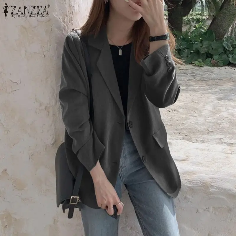 

2021 ZANZEA Women's Autumn Outwears Fashion Jackets Blazer Long Sleeve Female Single Button Suits Oversize Coats Oversized