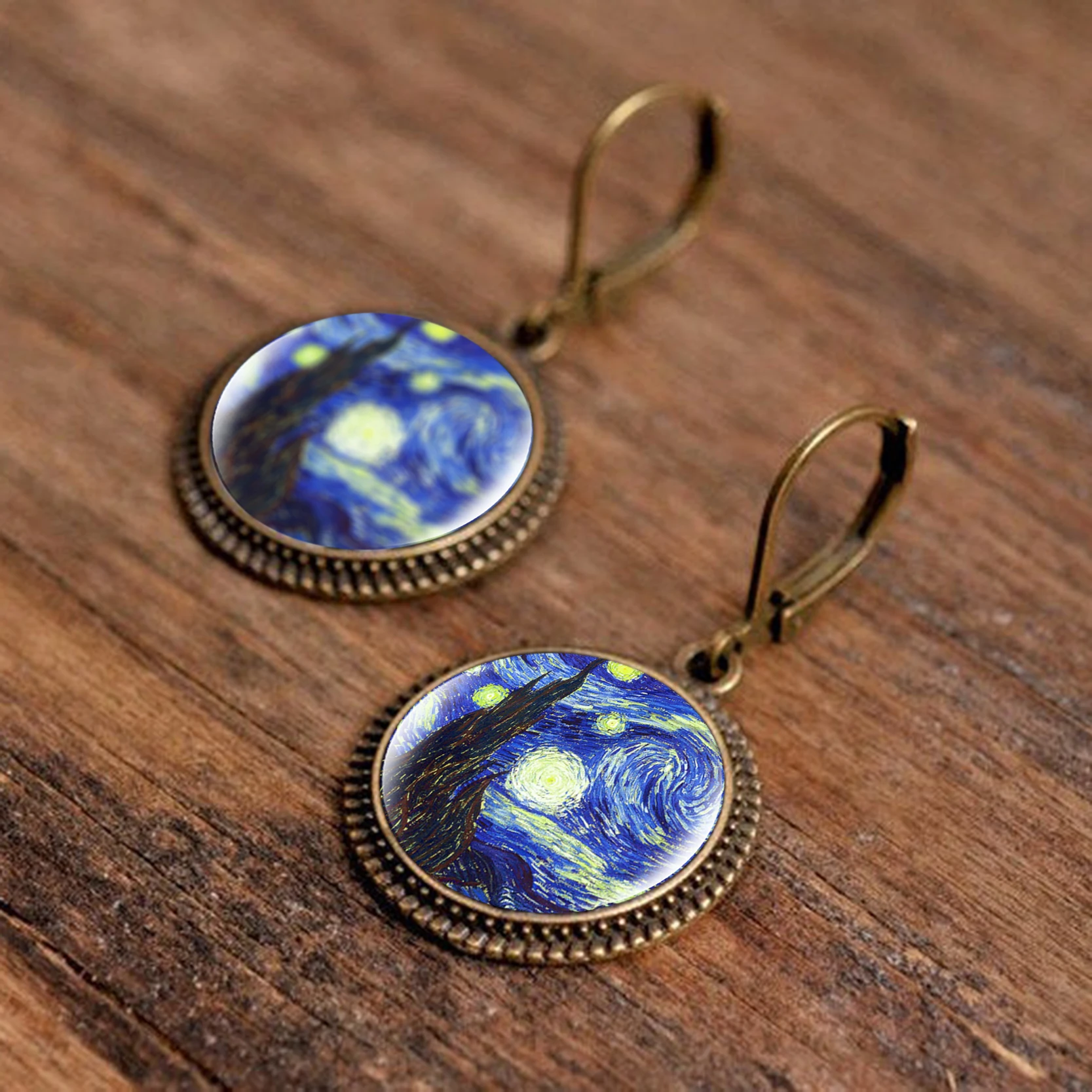 

Van Gogh Starry Night Art Painting Earrings Retro Statement Long Dangle Earrings Women Handmade Jewelry Mother's Day Gifts