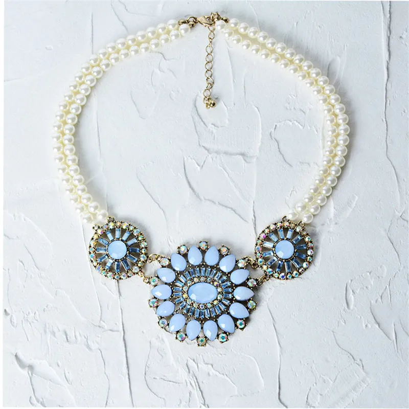 

Ins Europe Cute National Flowerl Beads Chokers Romantic Women Pendant Necklace Diamond Pearls Floral Necklace Handmade