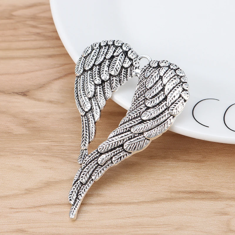 

5 Pieces Tibetan Silver Color Large Angel Wings Heart Charms Pendants for DIY Necklace Jewellery Making Findings Accessories