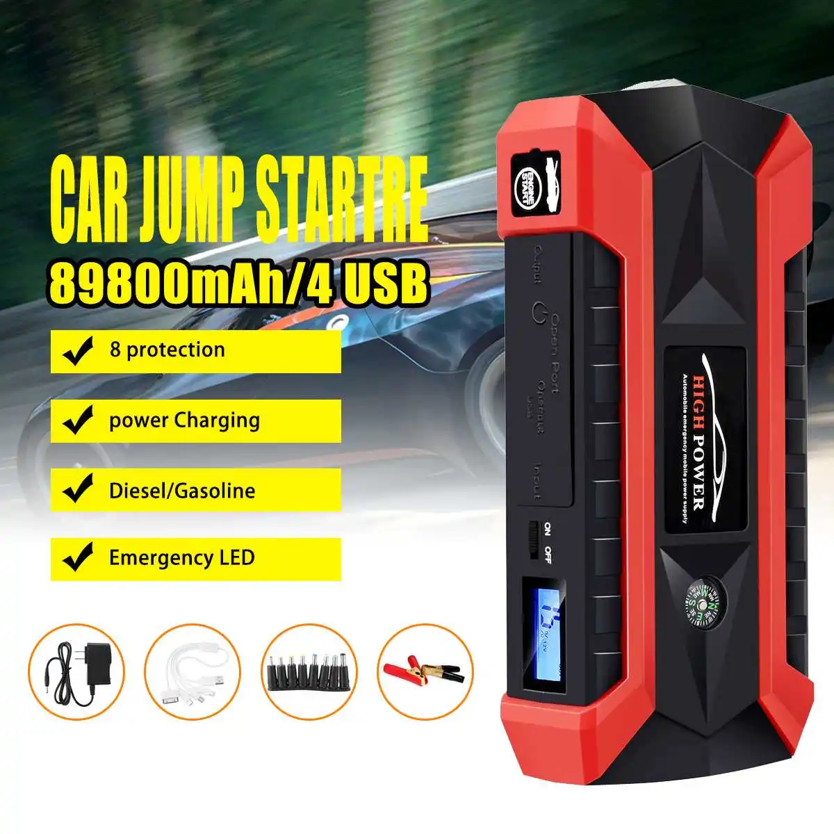 12 В 4USB 89800 мАч автомобильный стартер портативный аккумулятор внешний